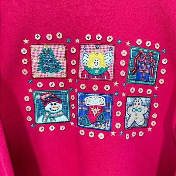 Vintage Holiday Winter Christmas Sweatshirt Embroidered Quilted Red Adorable PS - Picture 10 of 10
